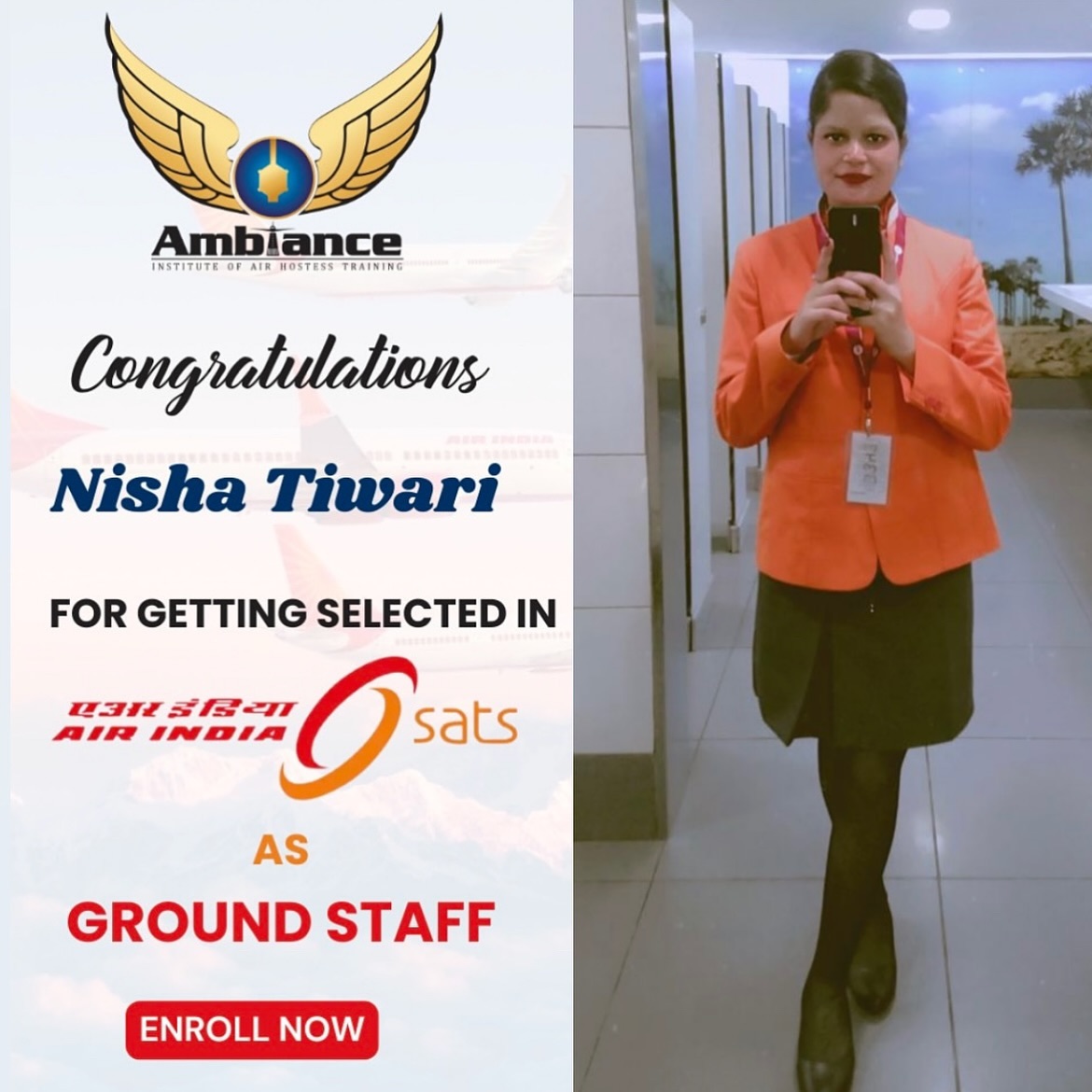 nisha tiwari for getting selected ground staff in air india